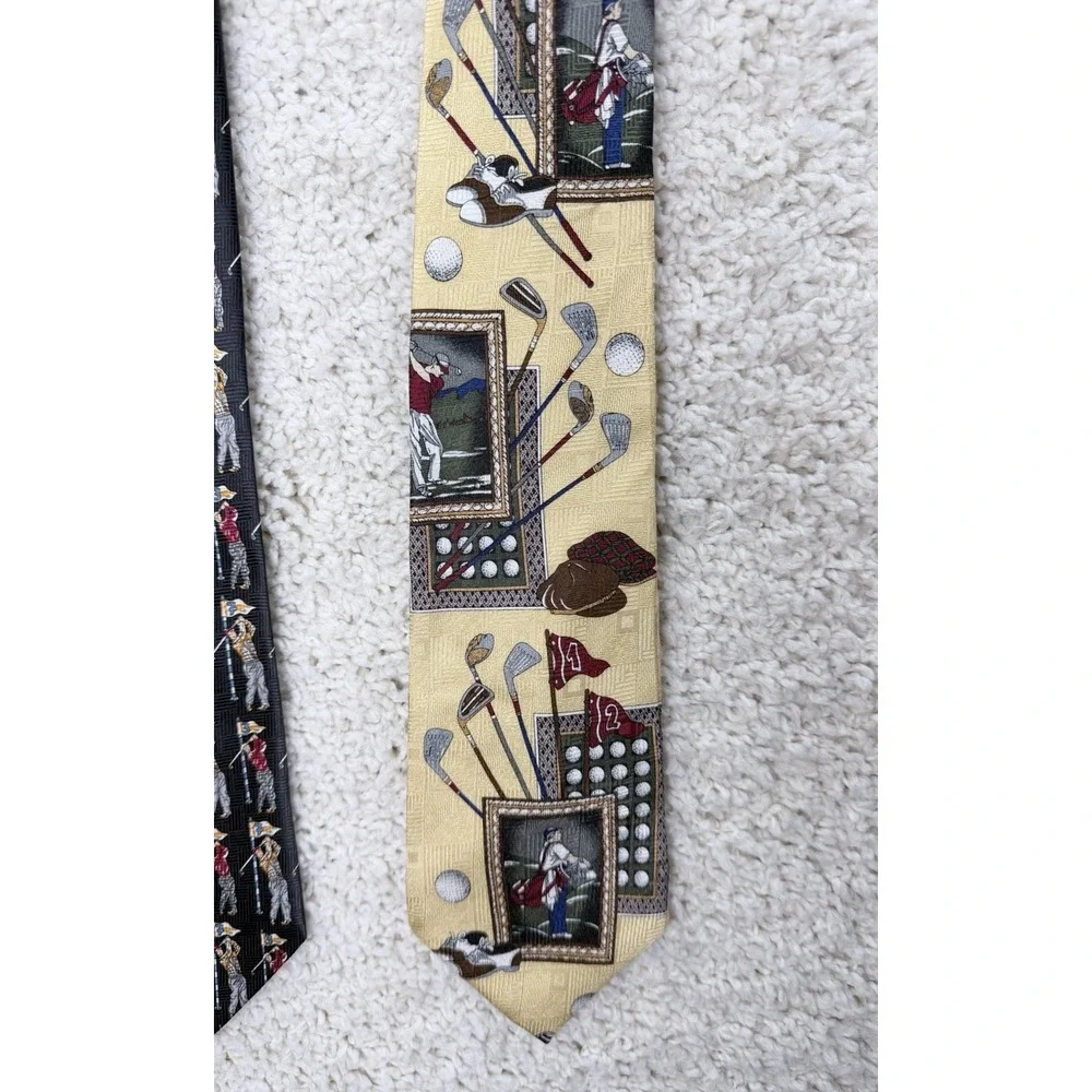 Sky Bend Van Heusen Golf Ties Mens OS Black Yellow Excellent Novelty Bundle 2pc
